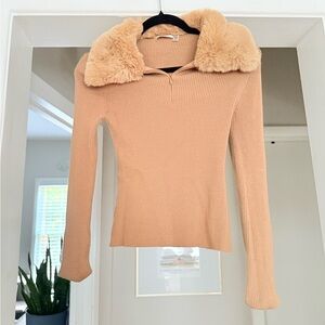 RD style fur collared tan top